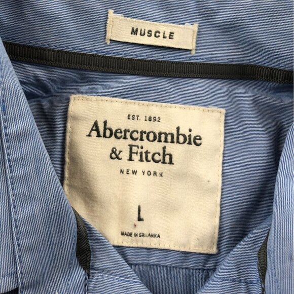 Abercrombie & Fitch Men Shirt Large Muscle Fit Button-Up Long Sleeve Blue Casual - Picture 5 of 16